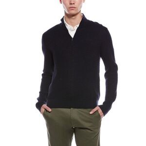 Bruno Magli Mens  Textured 1/4-Zip Merino Wool Mock Neck Sweater, Navy